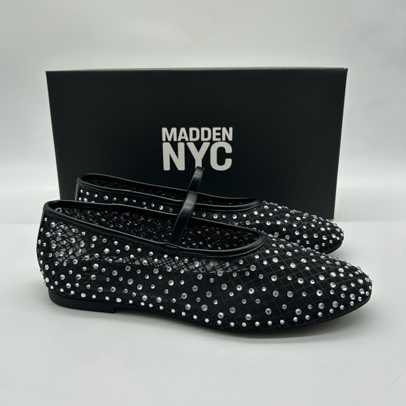 Madden NYC Black Mesh Rhinestone Mary Jane Flats | Size 7 | Vegan | New in Box - Picture 11 of 11